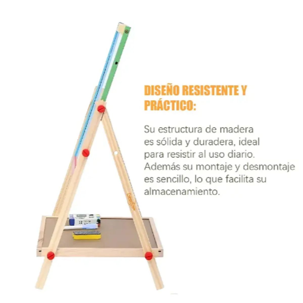 GENERICO - Pizarra Atril Para Niños 2 En 1 Doble Madera + Tiza Y Plumón