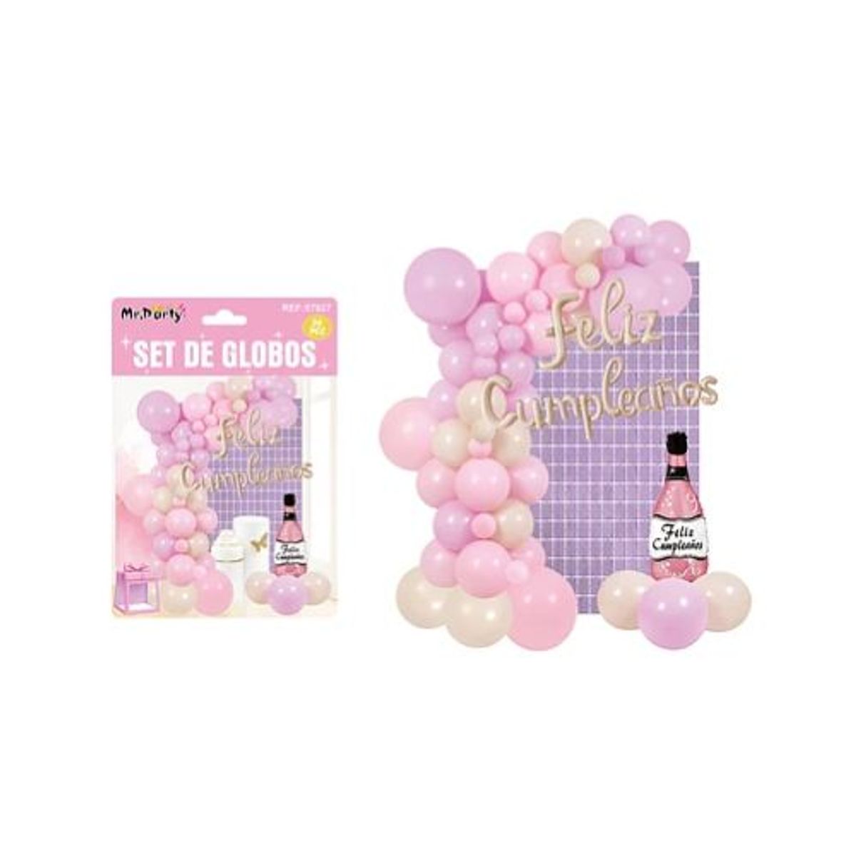 GENERICO - Set con arco de globos feliz cumpleaños 59pcs