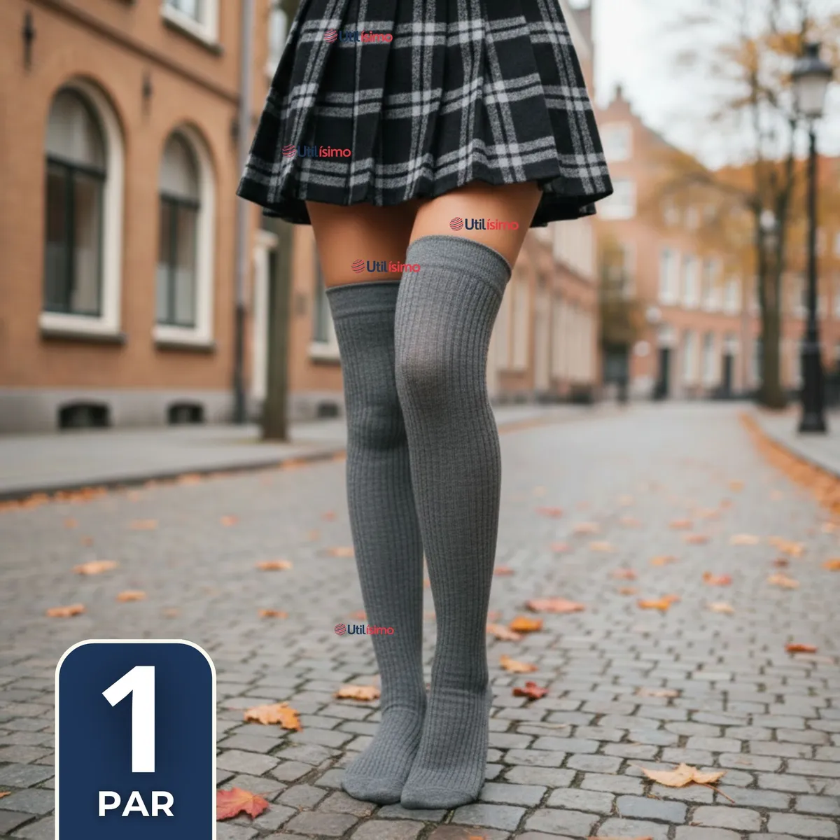 UTILISIMO - Bucaneras Escolares 1 Par Calcetines Acrílico Gris Premium Niña y Juvenil
