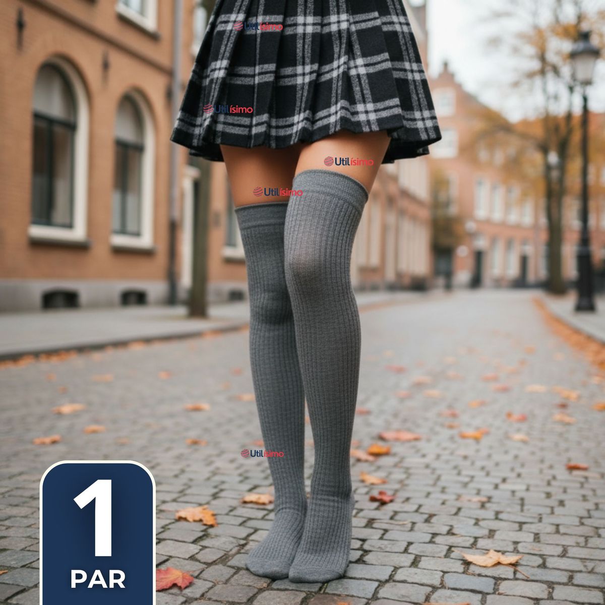 UTILISIMO - Bucaneras Escolares 1 Par Calcetines Acrílico Gris Premium Niña y Juvenil
