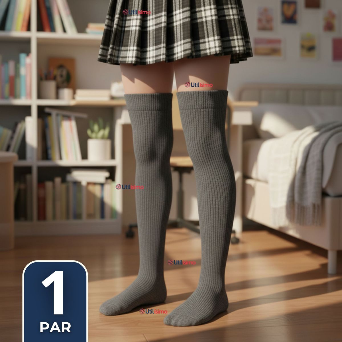 UTILISIMO - Bucaneras Escolares 1 Par Calcetines Acrílico Gris Premium Niña y Juvenil