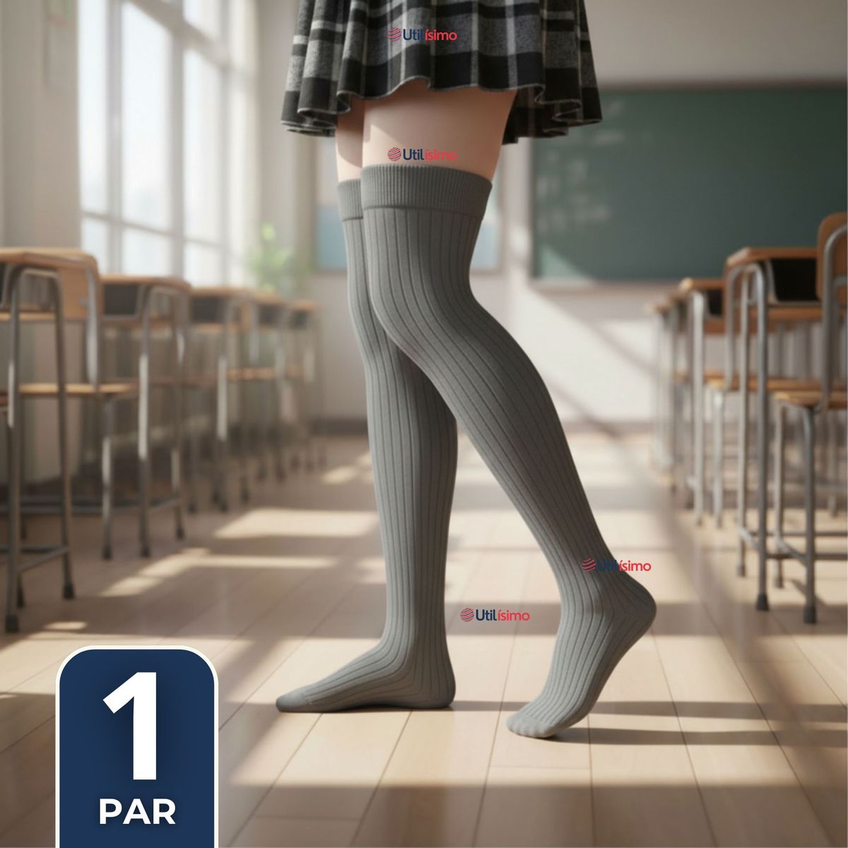 UTILISIMO - Bucaneras Escolares 1 Par Calcetines Acrílico Gris Premium Niña y Juvenil