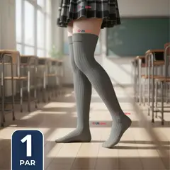 UTILISIMO - Bucaneras Escolares 1 Par Calcetines Acrílico Gris Premium Niña y Juvenil