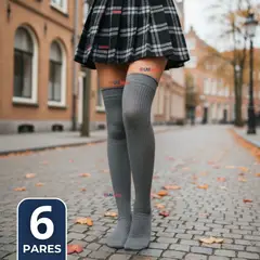 UTILISIMO - Pack 6 Bucaneras Escolares Calcetines Acrílico Gris Premium Niña y Juvenil