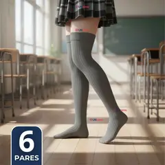 UTILISIMO - Pack 6 Bucaneras Escolares Calcetines Acrílico Gris Premium Niña y Juvenil