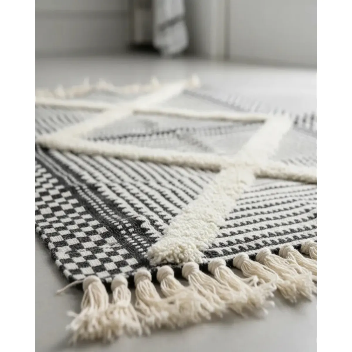 GENERICO - Alfombra de Lino Bajada de Cama estilo Boho medida 60 cm x 90 cm