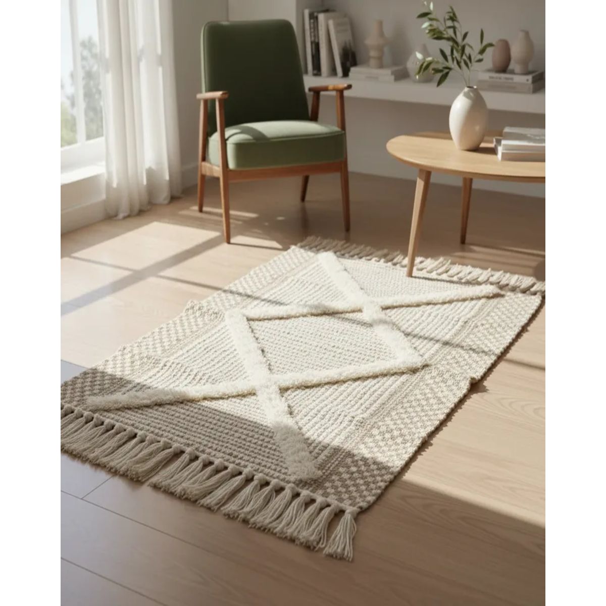 GENERICO - Pack de 2 Alfombra de Lino Bajada de Cama estilo Boho medida 60 cm x 90 cm
