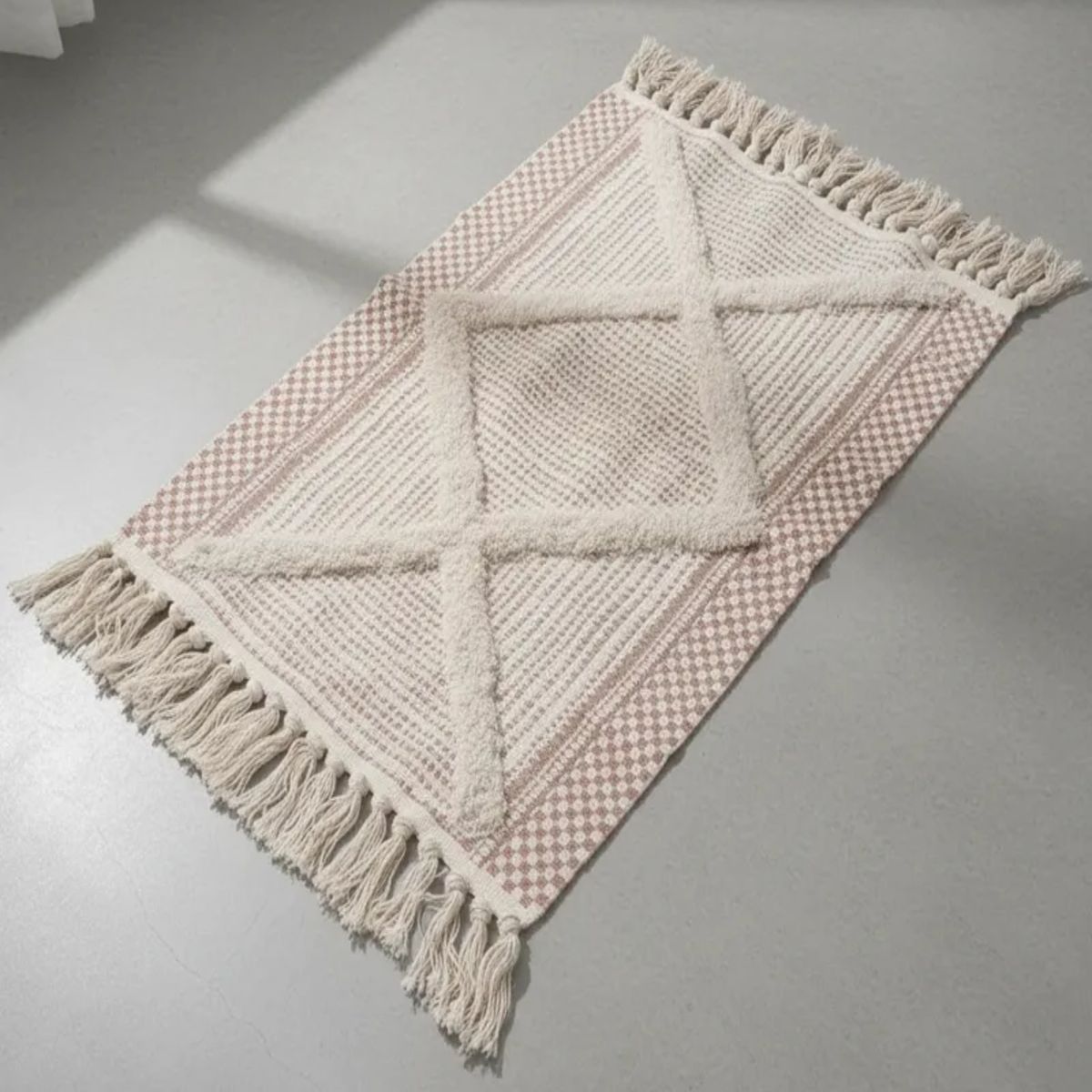 GENERICO - Pack de 2 Alfombra de Lino Bajada de Cama estilo Boho medida 60 cm x 90 cm