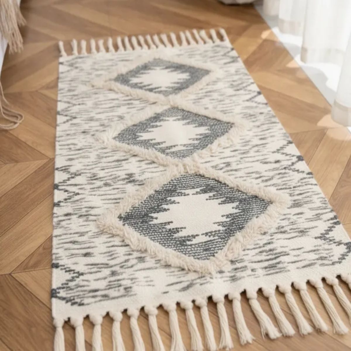 GENERICO - Pack de 2 Alfombra de Lino Bajada de Cama estilo Boho medida 60 cm x 90 cm