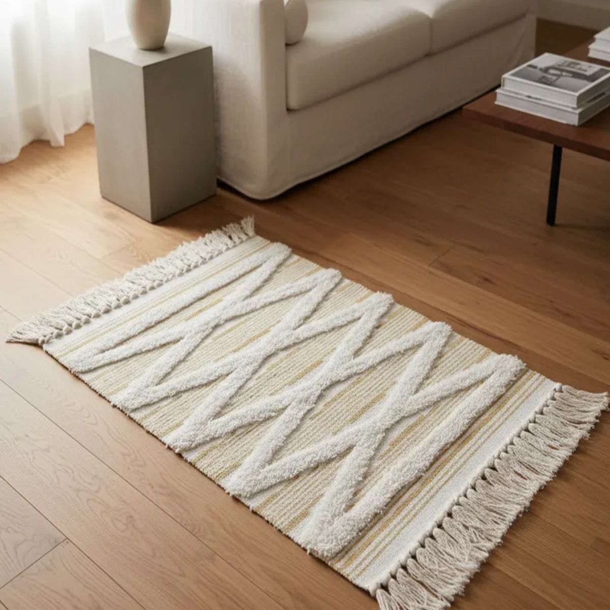 GENERICO - Pack de 2 Alfombra de Lino Bajada de Cama estilo Boho medida 60 cm x 90 cm