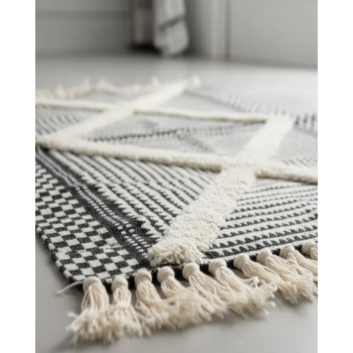GENERICO - Alfombra de Lino Bajada de Cama estilo Boho medida 60 cm x 90 cm