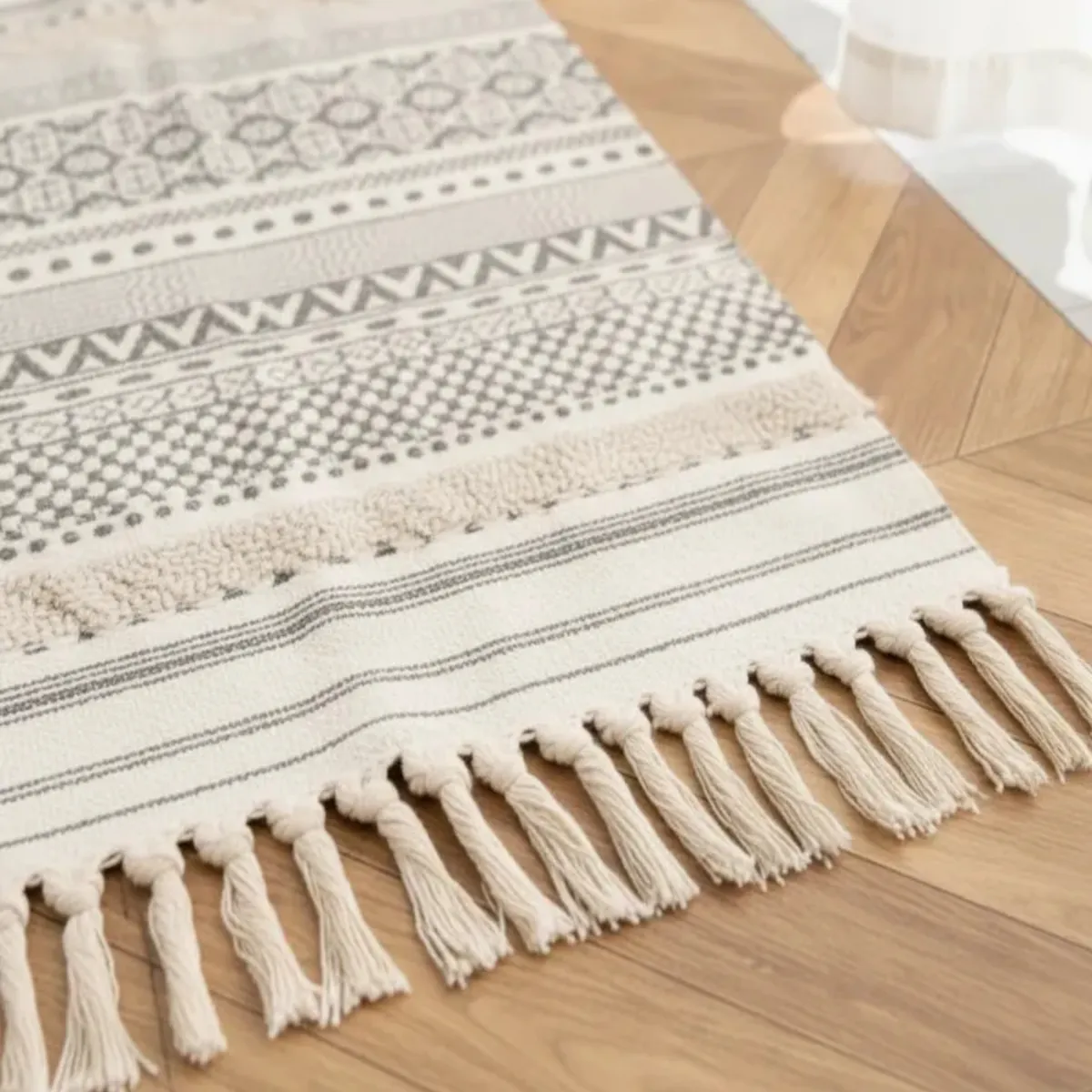 GENERICO - Pack de 2 Alfombra de Lino Bajada de Cama estilo Boho medida 60 cm x 90 cm