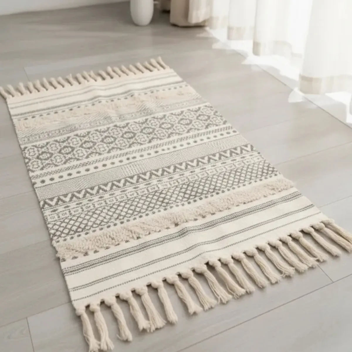 GENERICO - Pack de 2 Alfombra de Lino Bajada de Cama estilo Boho medida 60 cm x 90 cm