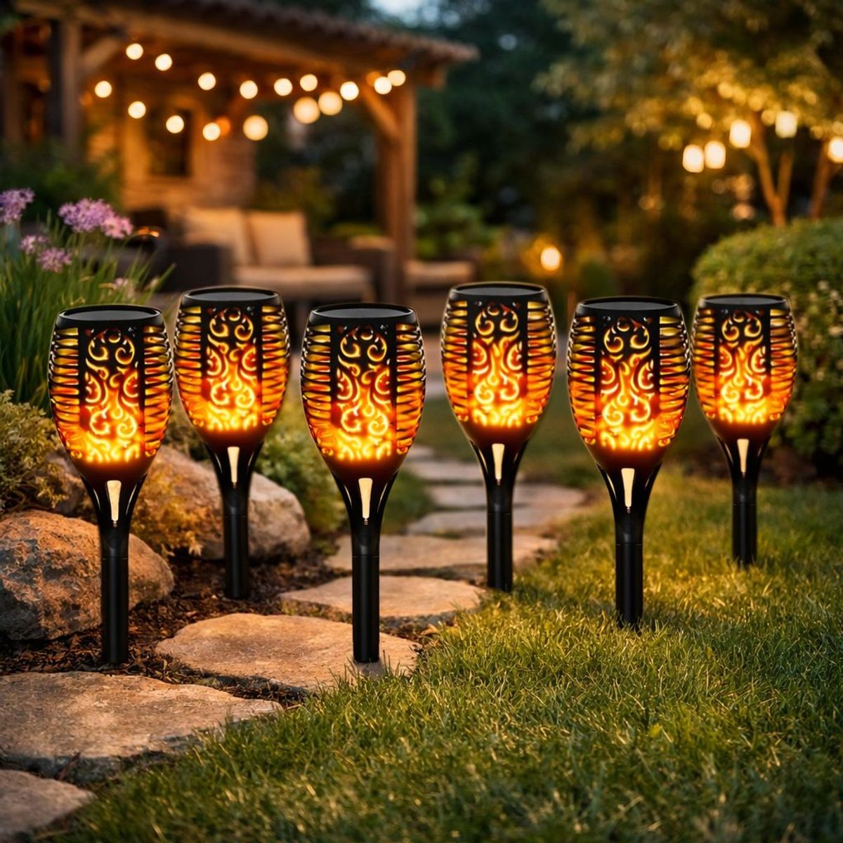 GENERICO - PACK X6 Antorchas Solares LED Jardin 58cm Efecto Llama Exterior