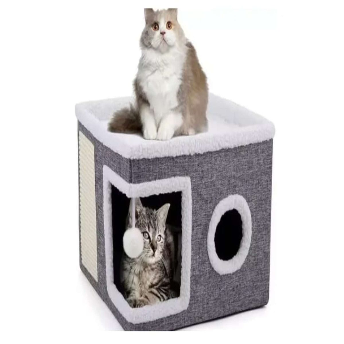 GENERICO - Casa Iglu Para Gatos Cama Michis Plegable Con Cojin Pompon