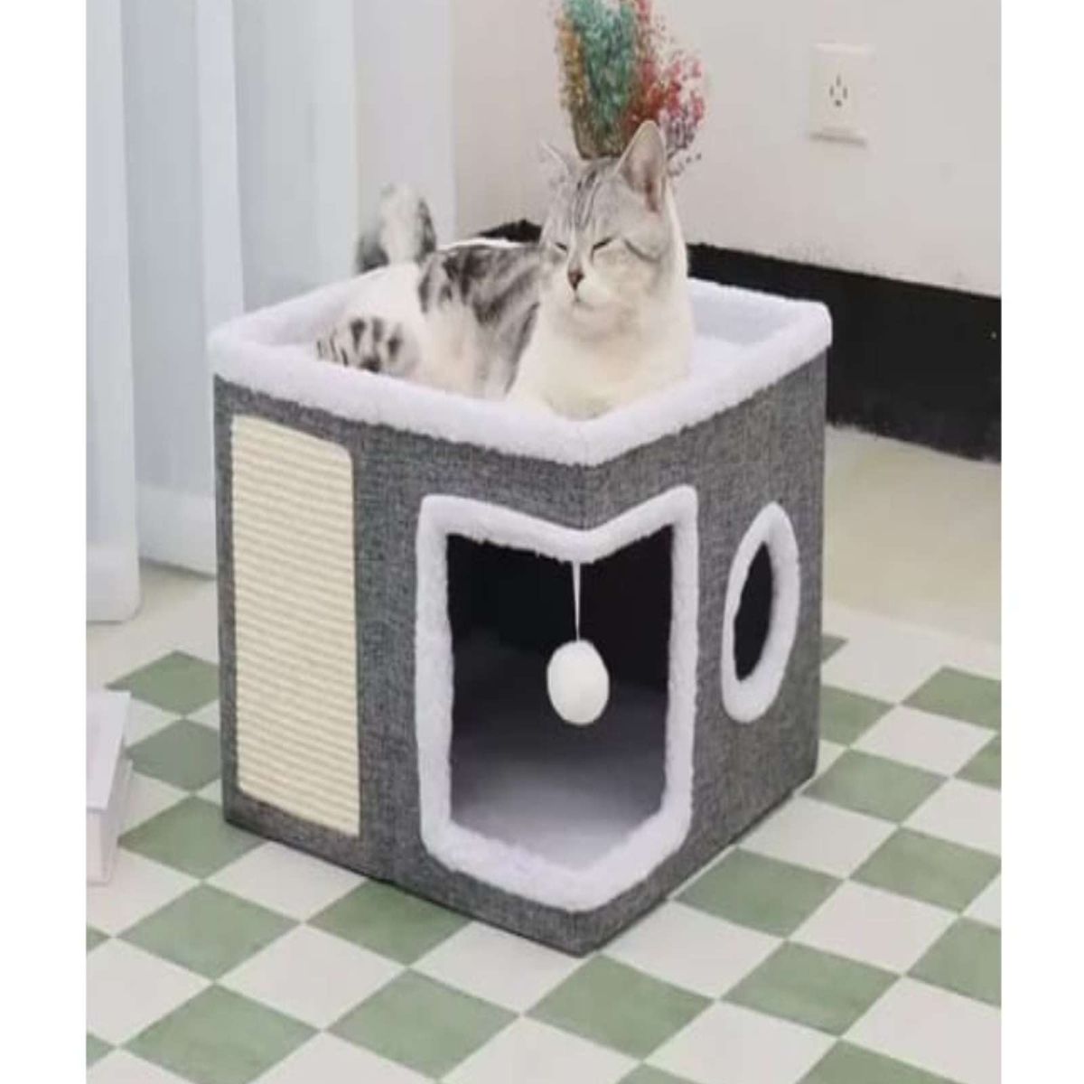 GENERICO - Casa Iglu Para Gatos Cama Michis Plegable Con Cojin Pompon