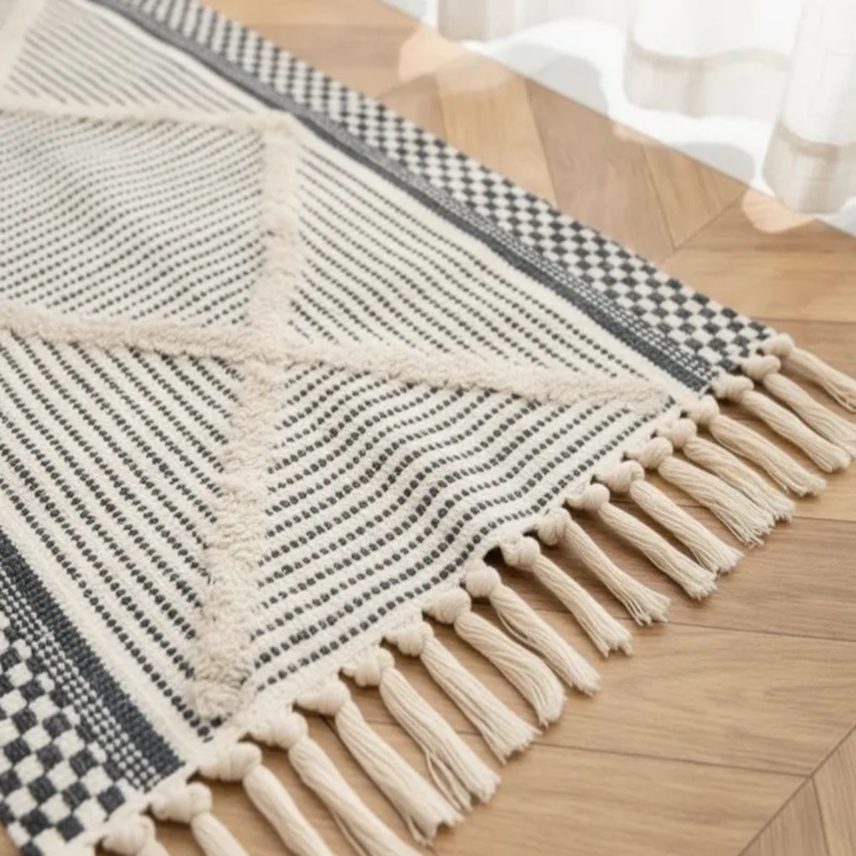 GENERICO - Bajada de Cama de Lino estilo boho  medida 60 cm x 90 cm