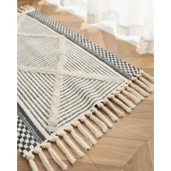 GENERICO - Bajada de Cama de Lino estilo boho medida 60 cm x 90 cm