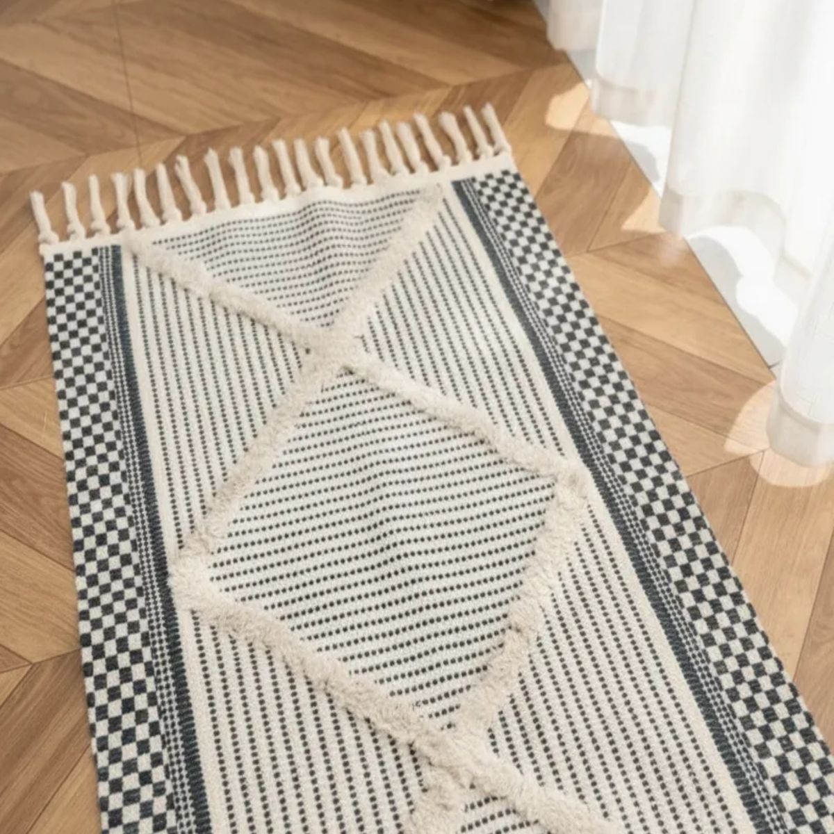 GENERICO - Bajada de Cama de Lino estilo boho  medida 60 cm x 90 cm
