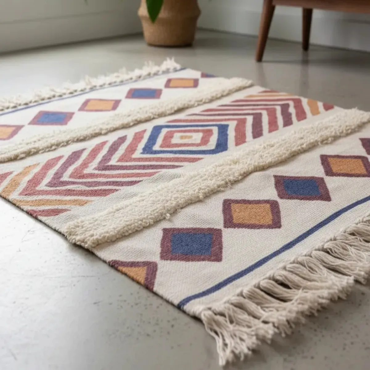 GENERICO - Bajada de Cama de Lino estilo boho  medida 60 cm x 90 cm