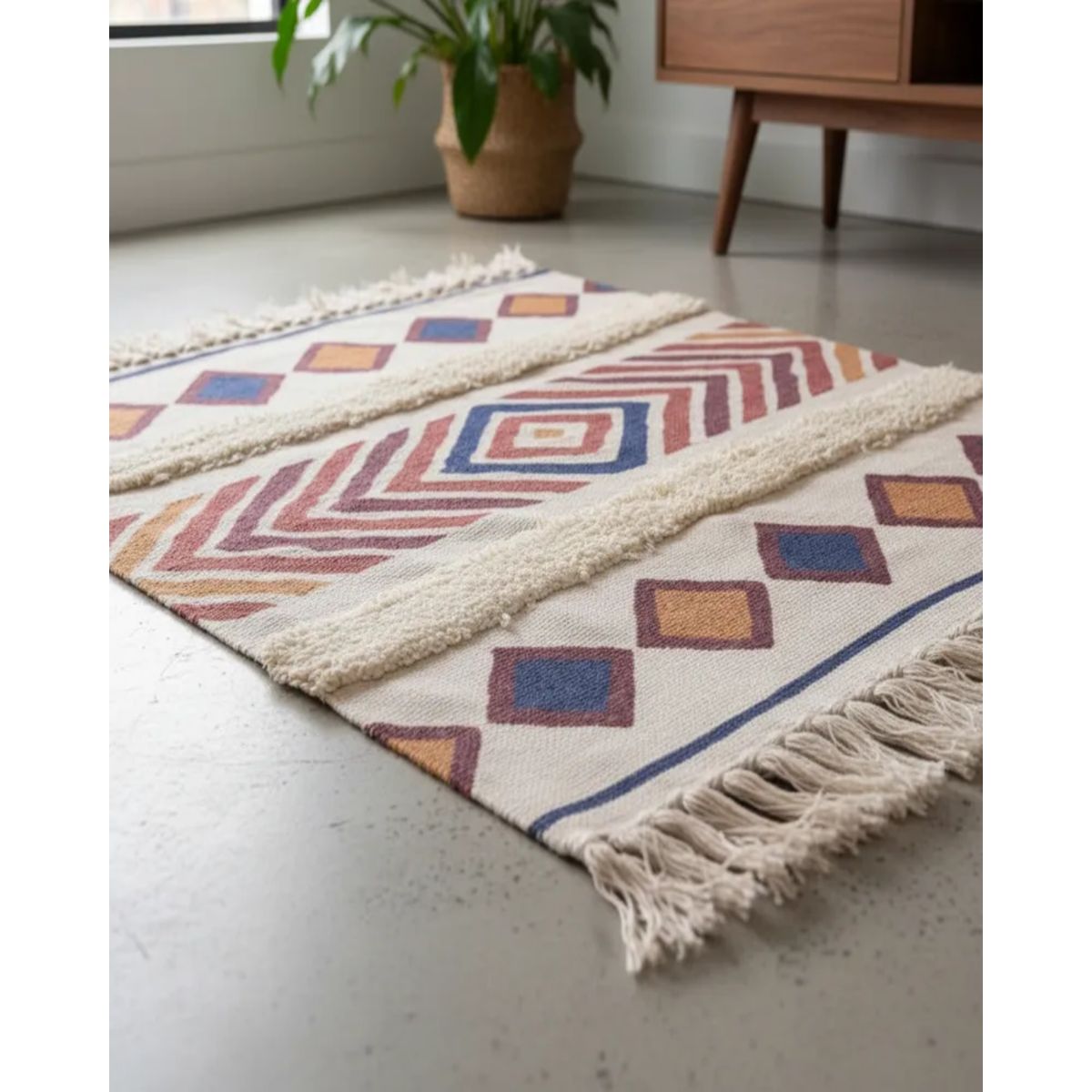 GENERICO - Bajada de Cama de Lino estilo boho  medida 60 cm x 90 cm