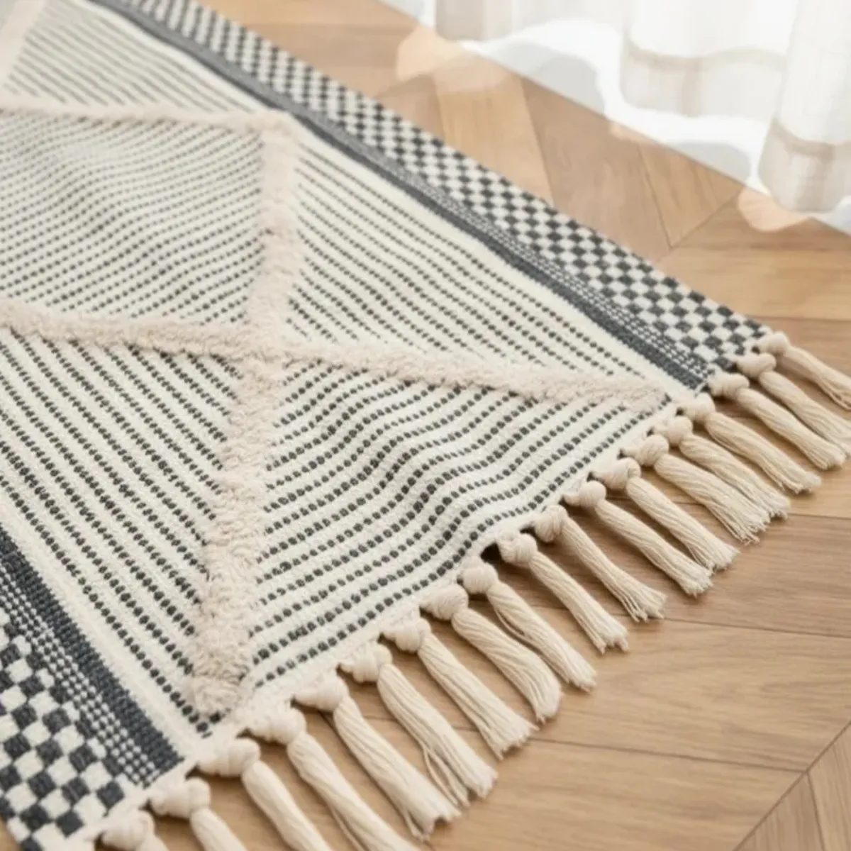 GENERICO - Pack de 2 Bajada de Cama de Lino estilo boho  medida 60 cm x 90 cm