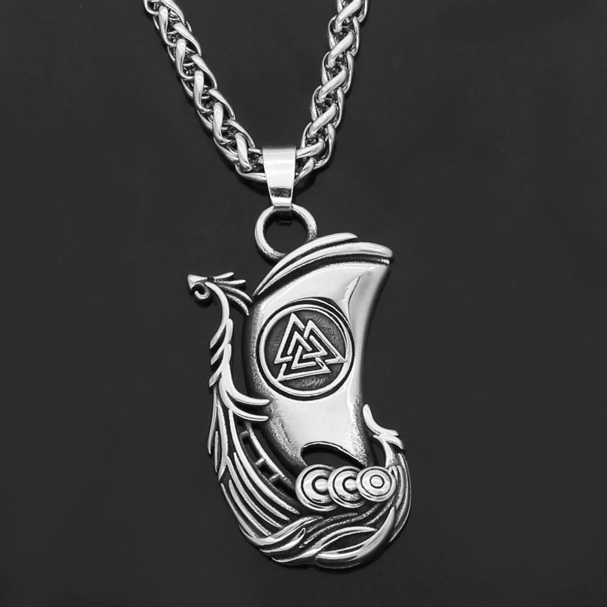 GENERICO - Collar Vikingo Valknut Barco Acero Hombre