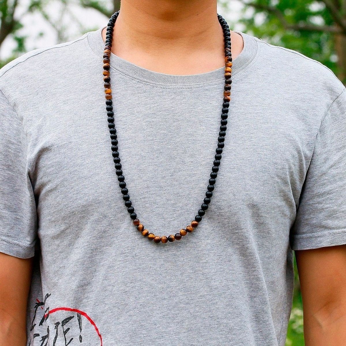 GENERICO - Collar De Piedra Onix Y Ojo De Tigre 8mm Hombre Mujer 2020