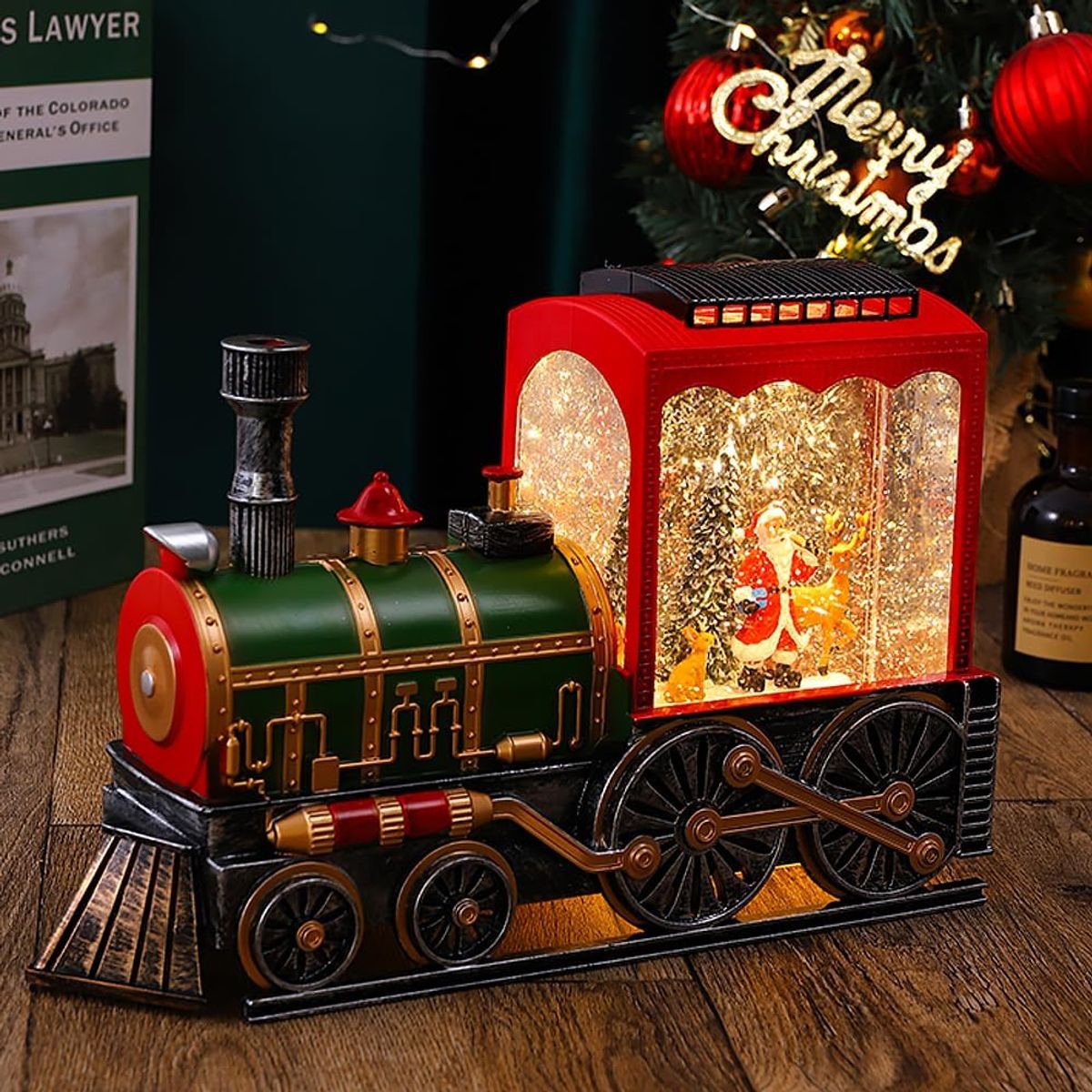 MOVI - TREN NAVIDEÑO CON LUCES NIEVE GIRATORIA Y ESCENA DE SANTA CLAUS