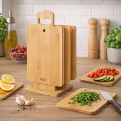 GENERICO - Set 4 Tablas De Madera Cocina Con Base Soporte Compacto