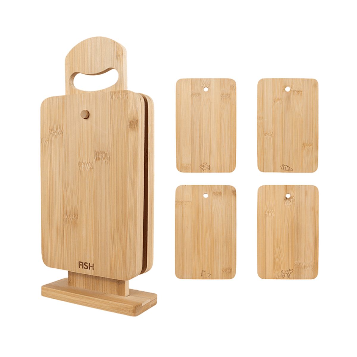 GENERICO - Set 4 Tablas De Madera Cocina Con Base Soporte Compacto