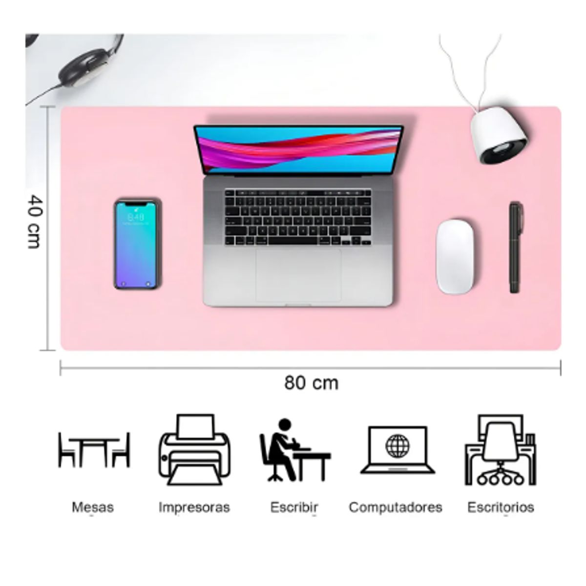 GENERICO - Alfombrilla Mousepad Cuero Cubierta Escritorio 80x40 Cm - Color Rosa