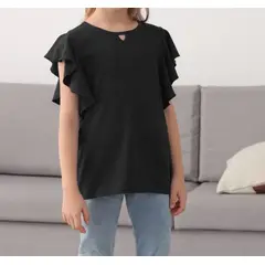 KIRAMA CLOTHING STORE - Blusa Infantil con Volantes y Detalle Cut-Out Negra