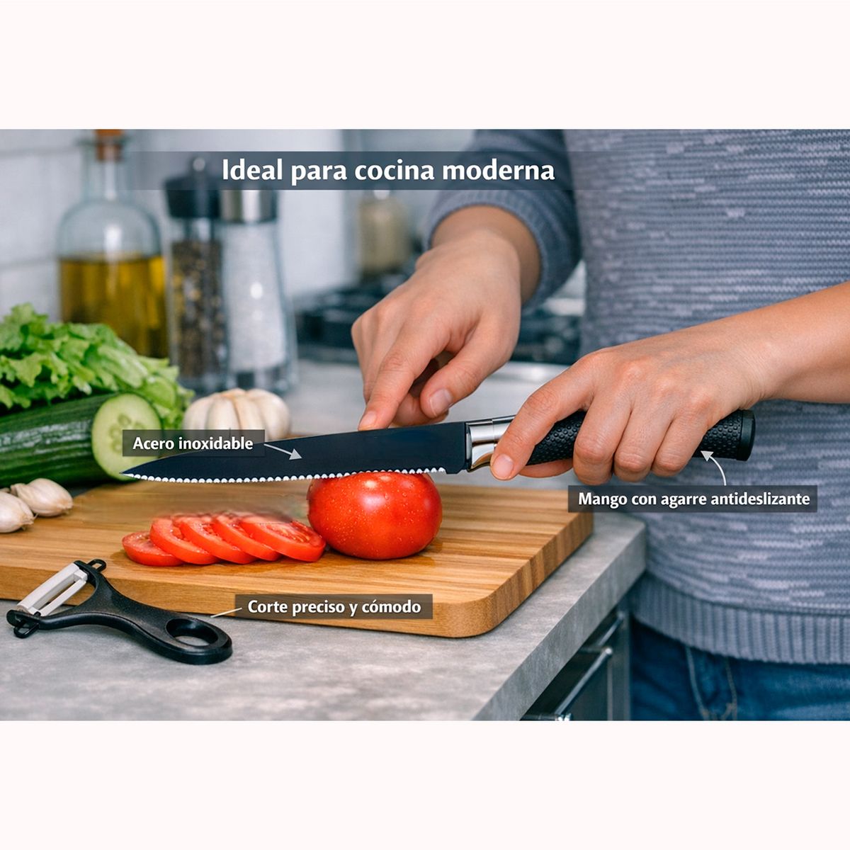 GENERICO - Set de 6 cuchillos de Cocina Color Negro