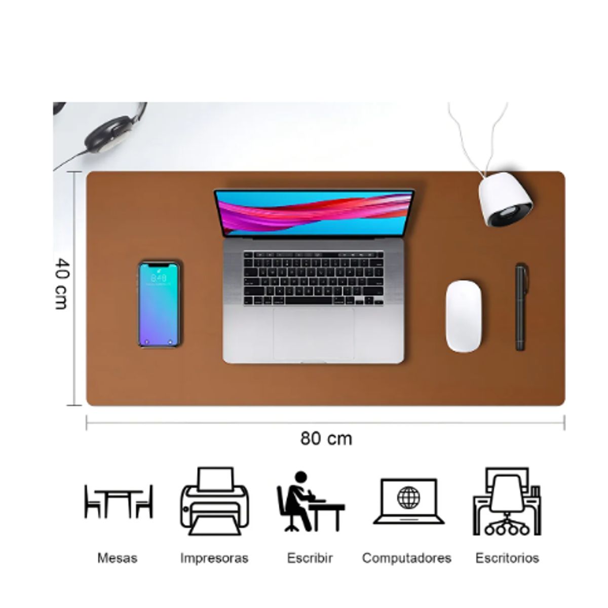 GENERICO - Alfombrilla Mousepad Cuero Cubierta Escritorio 80x40 Cm - Color Café