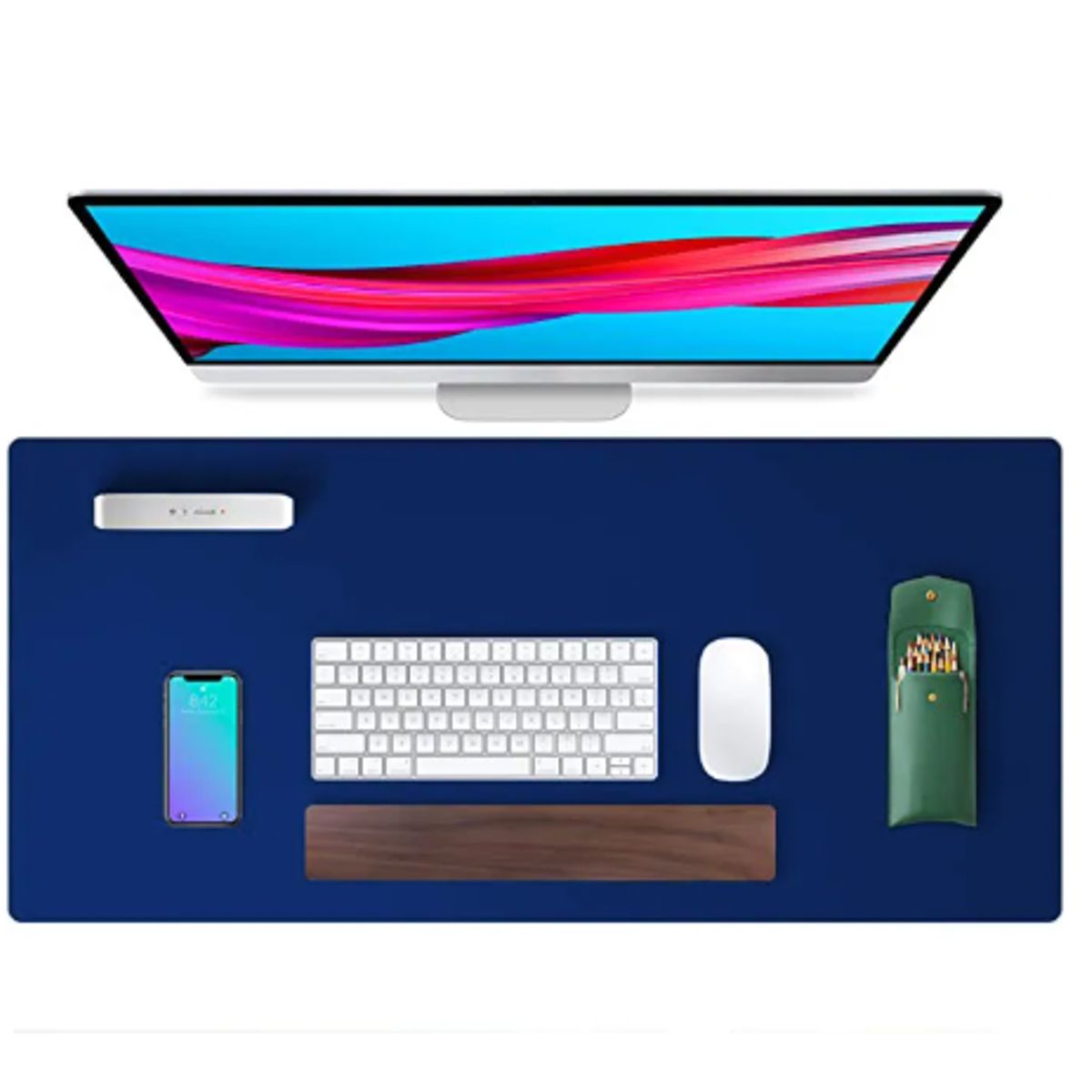 GENERICO - Alfombrilla Mousepad Cuero Cubierta Escritorio 80x40 Cm - Color Azul