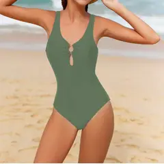 KIRAMA CLOTHING STORE - Traje de Baño Entero con Aberturas y Argolla Verde Militar