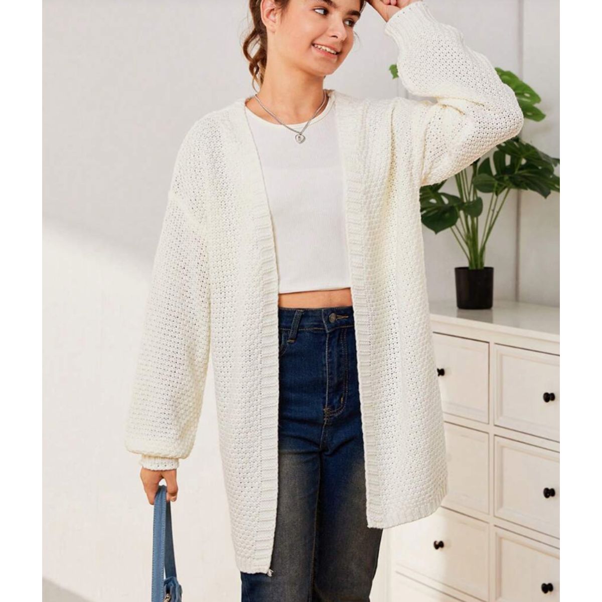 KIRAMA CLOTHING STORE - Cardigan Infantil de Punto con Textura Suave  Blanco