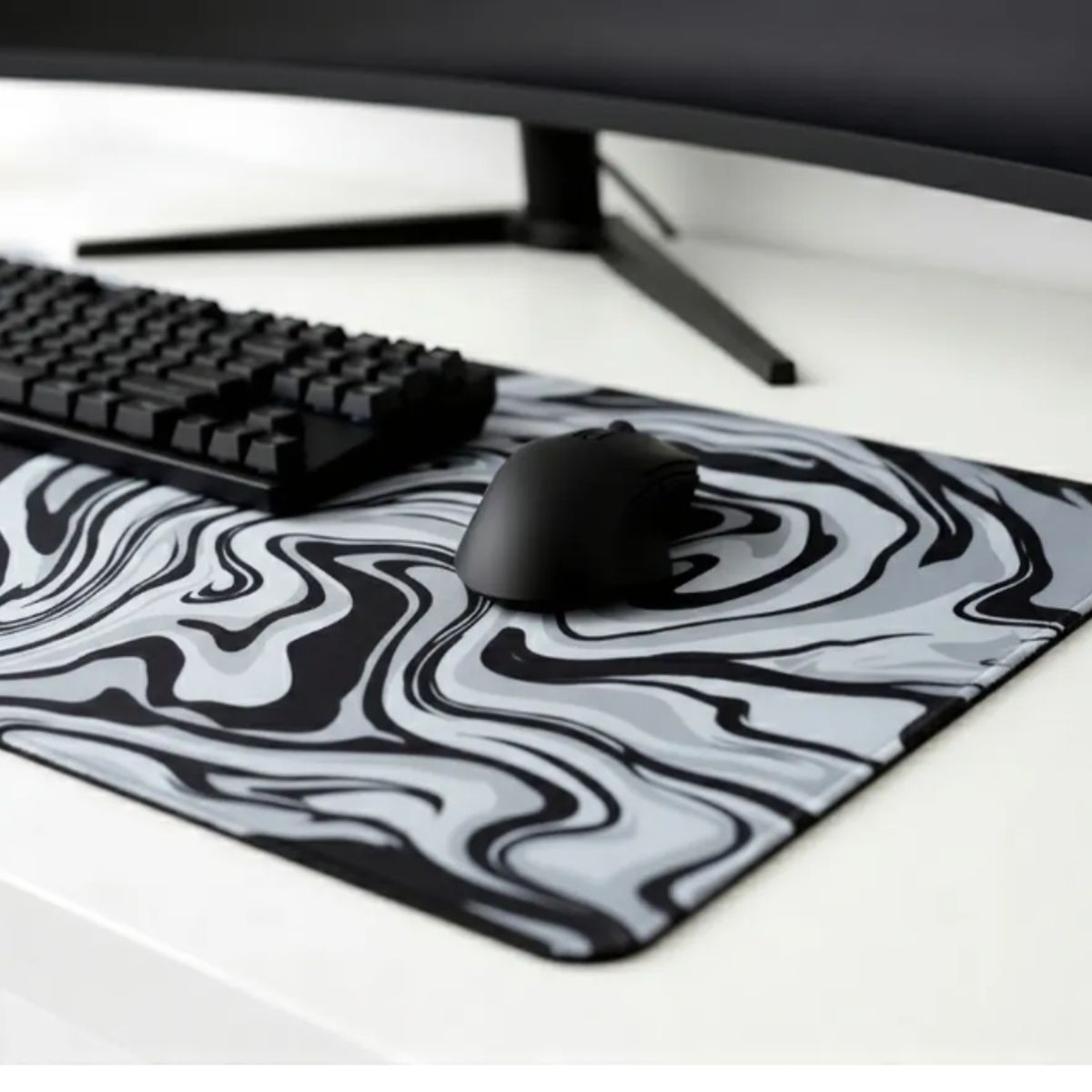 GENERICO - Mousepad Gamer Xl Blanco Negro Gris Y Rosado 800x300mm