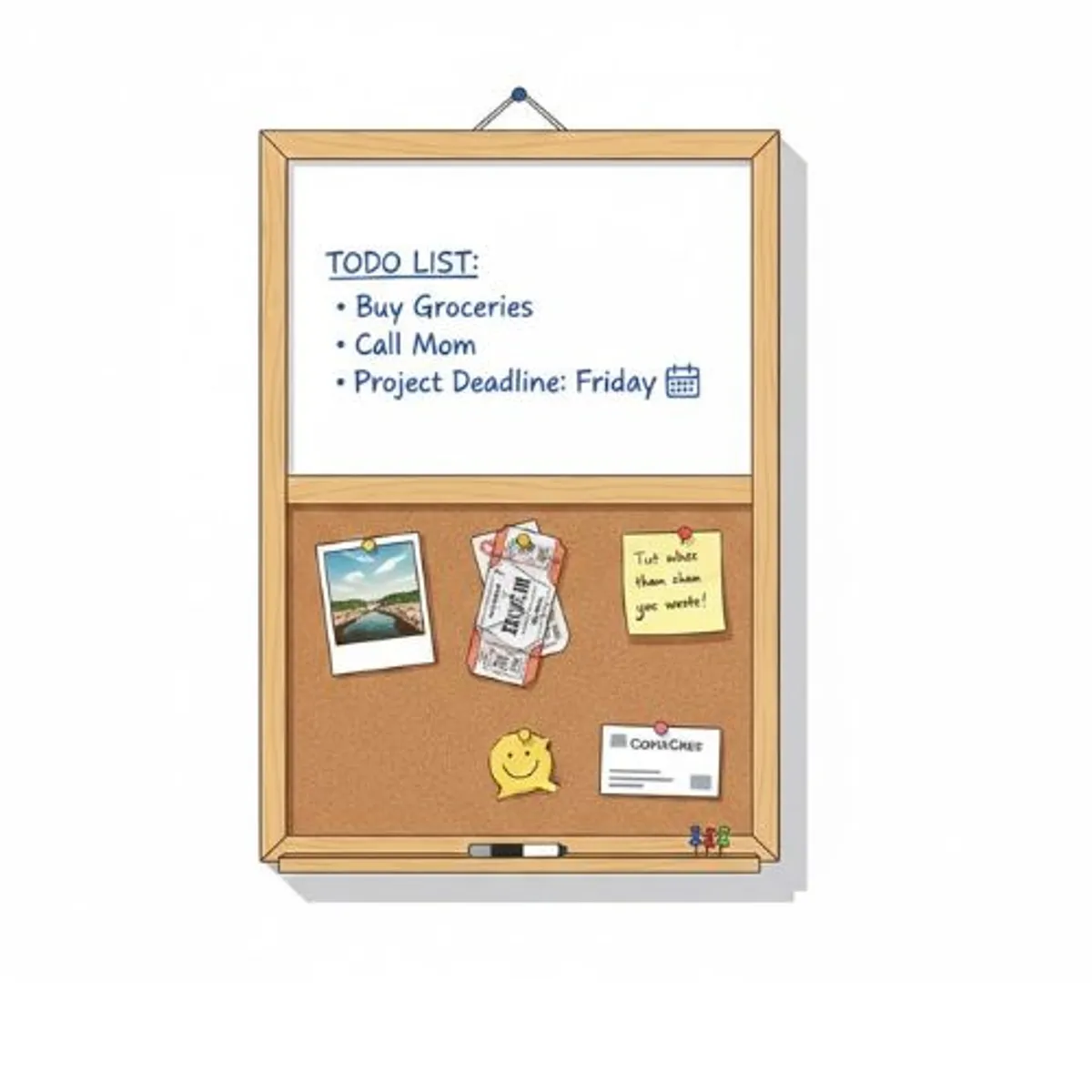 GENERICO - Pizarra Blanca Mixto Con Corcho Borde De Madera 60X90 cm