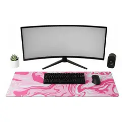 GENERICO - Mousepad Gamer Xl Blanco Negro Gris Y Rosado 800x300mm
