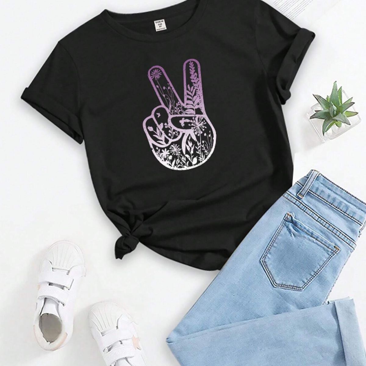 KIRAMA CLOTHING STORE - Camiseta Infantil con Estampado “Peace Sign”  Negra