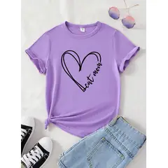 KIRAMA CLOTHING STORE - Camiseta Infantil “Cat Mom” con Diseño de Corazón Morado