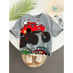 KIRAMA CLOTHING STORE - Camiseta Infantil “Bull Monster Truck” Gris con Diseño Animado