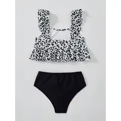 KIRAMA CLOTHING STORE - Bikini Infantil con Volantes y Estampado de Leopardo Negro