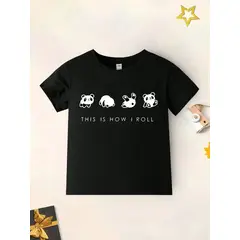 KIRAMA CLOTHING STORE - Camiseta Infantil “This Is How I Roll” Negra con Diseño de Pandas