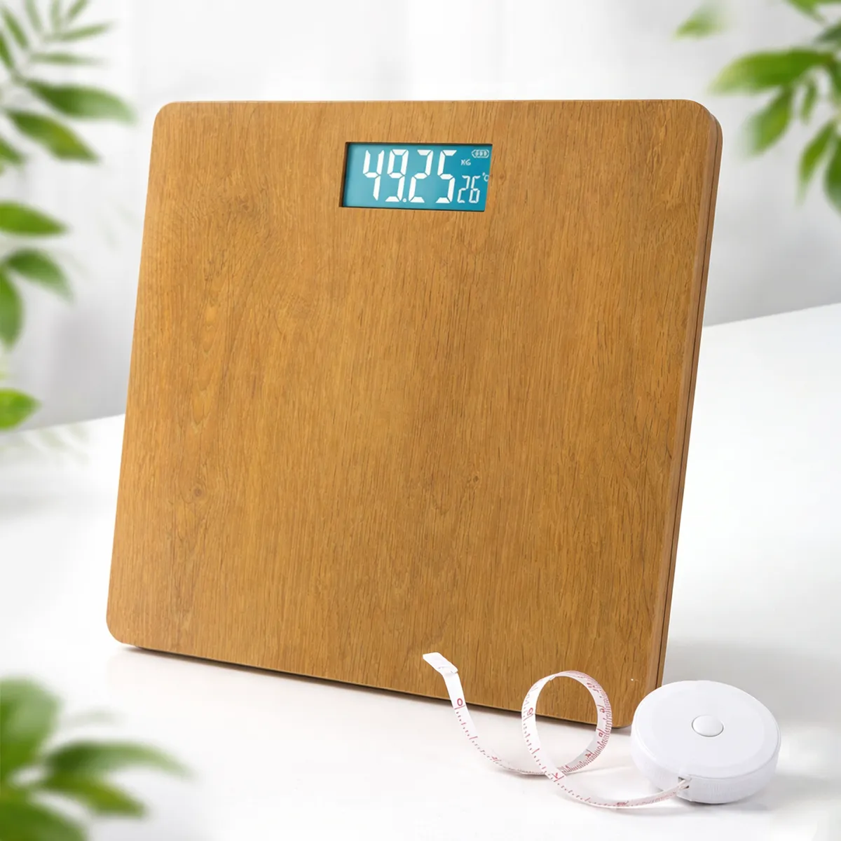 VIDITA - Balanza Digital Diseño Madera con Cinta Métrica 50g-180kg