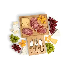 GENERICO - Tabla Rectangular de Bambú para Quesos con 3 Herramientas de Acero Inoxidable