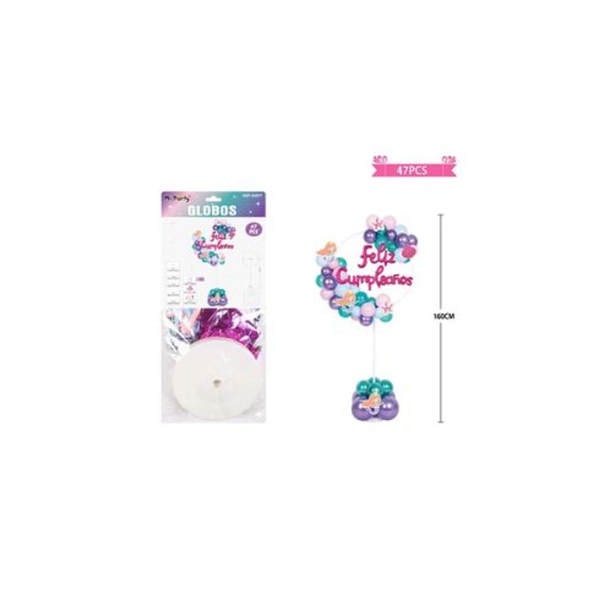 GENERICO - Arco de globos con base sirena 160cm 47pcs