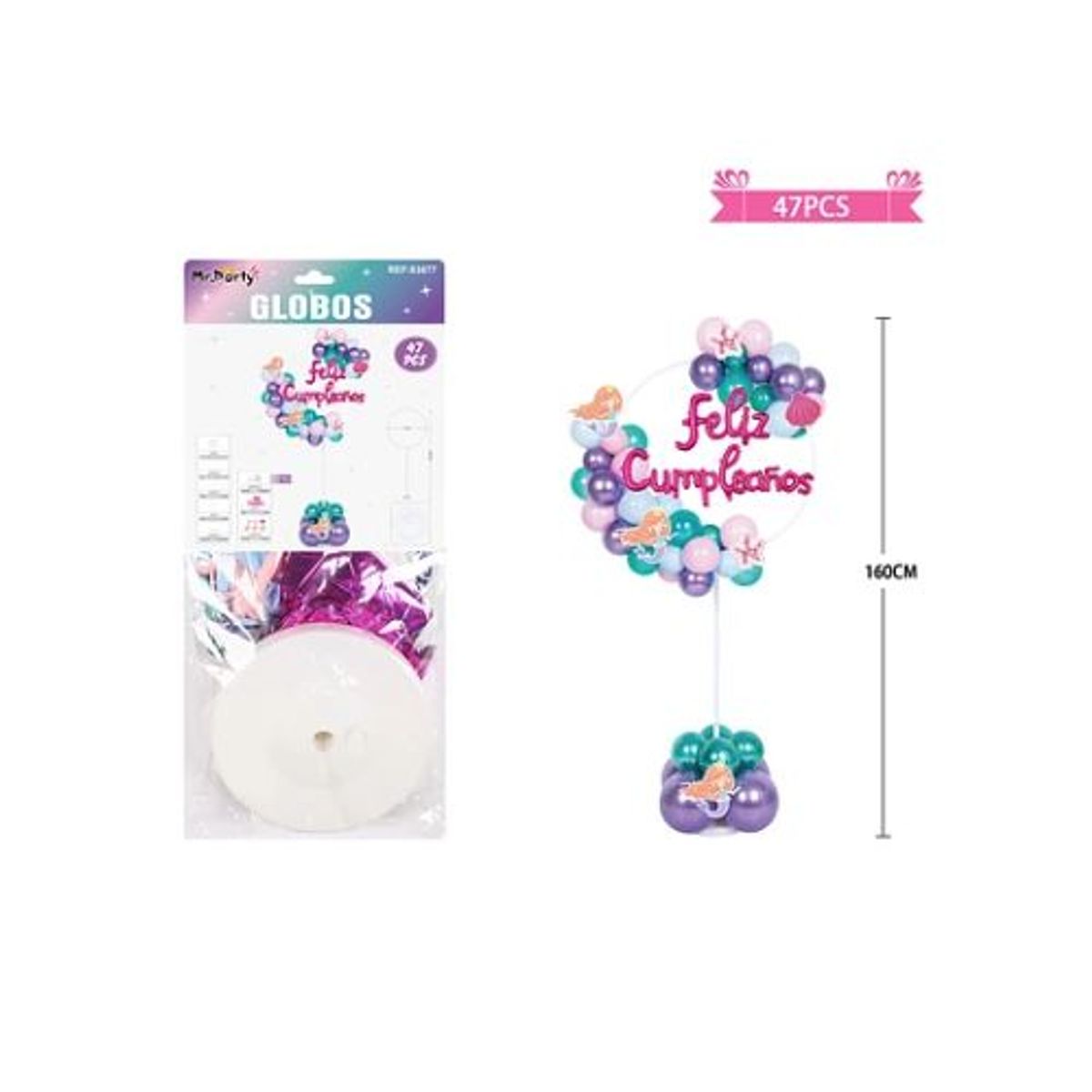 GENERICO - Arco de globos con base sirena 160cm 47pcs